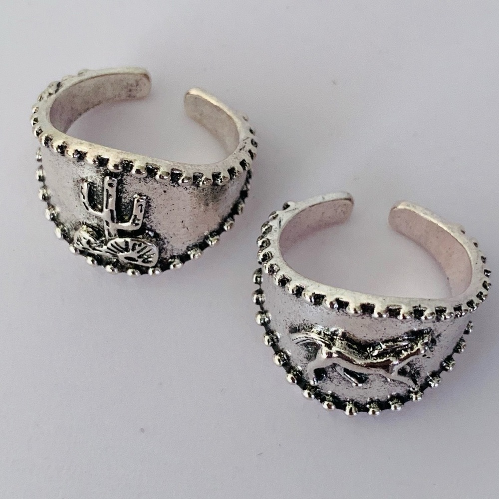 Oxidized Silver Adjustable Western Cuff Rings - image 5